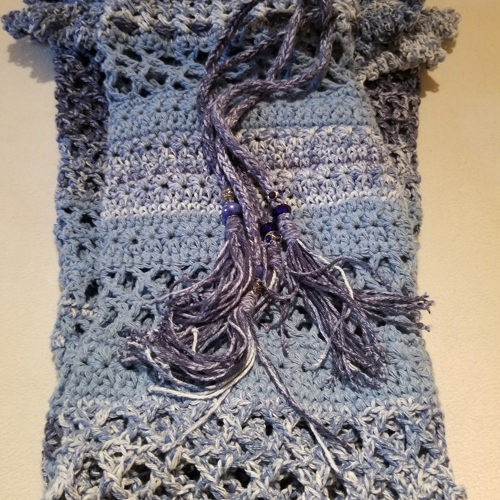 BOHO Crochet DRAWSTRING SKIRT faded blue denim SM Handmade